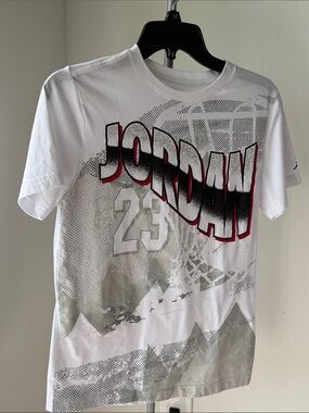 Jordan White Tee with Black and Red Graphic